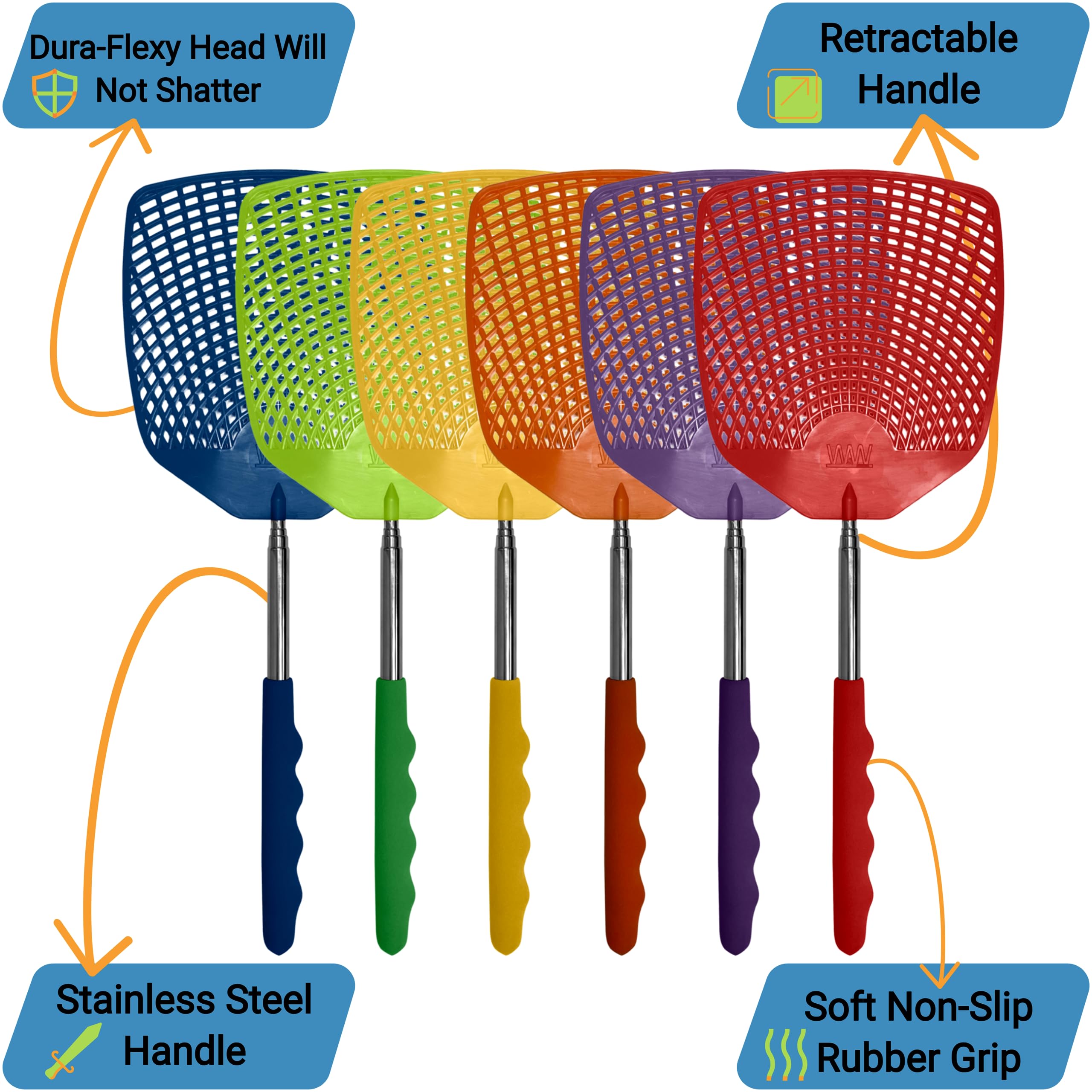 Soft-grip rubber handle on a W4W swatter fits any hand