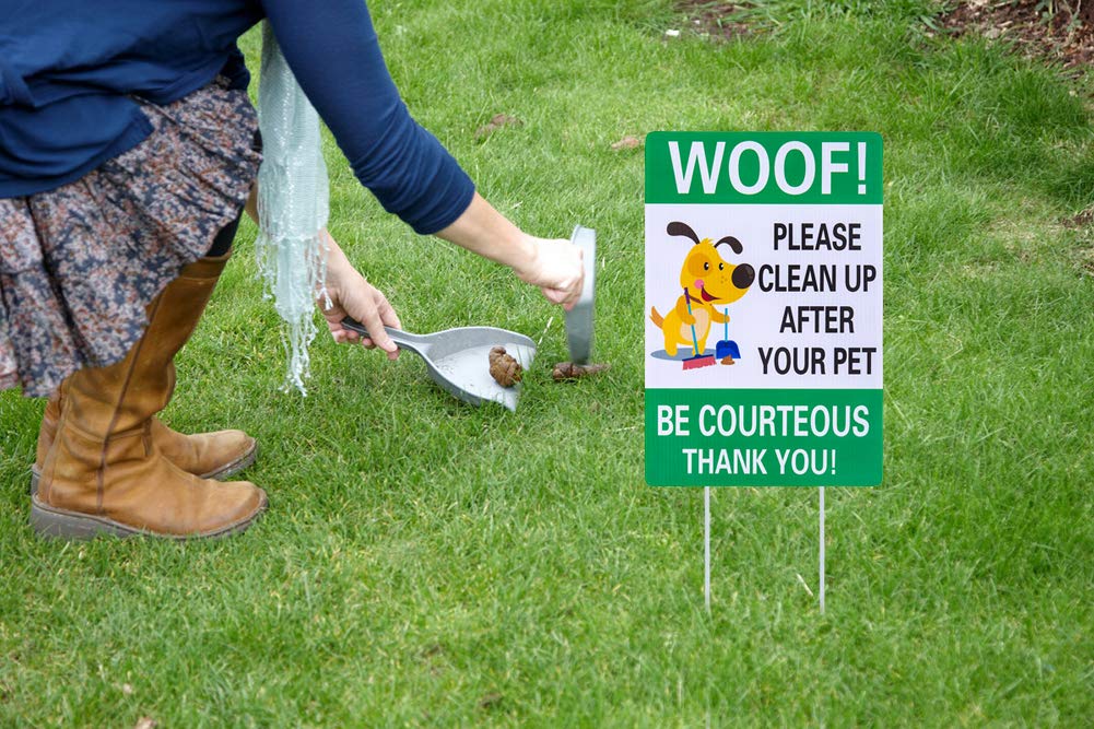 WaaHome double-sided no dog poop sign visible from all angles