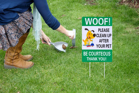 WaaHome double-sided no dog poop sign visible from all angles