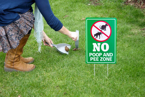 WaaHome No Poop Sign back view emphasizes double-sided visibility.