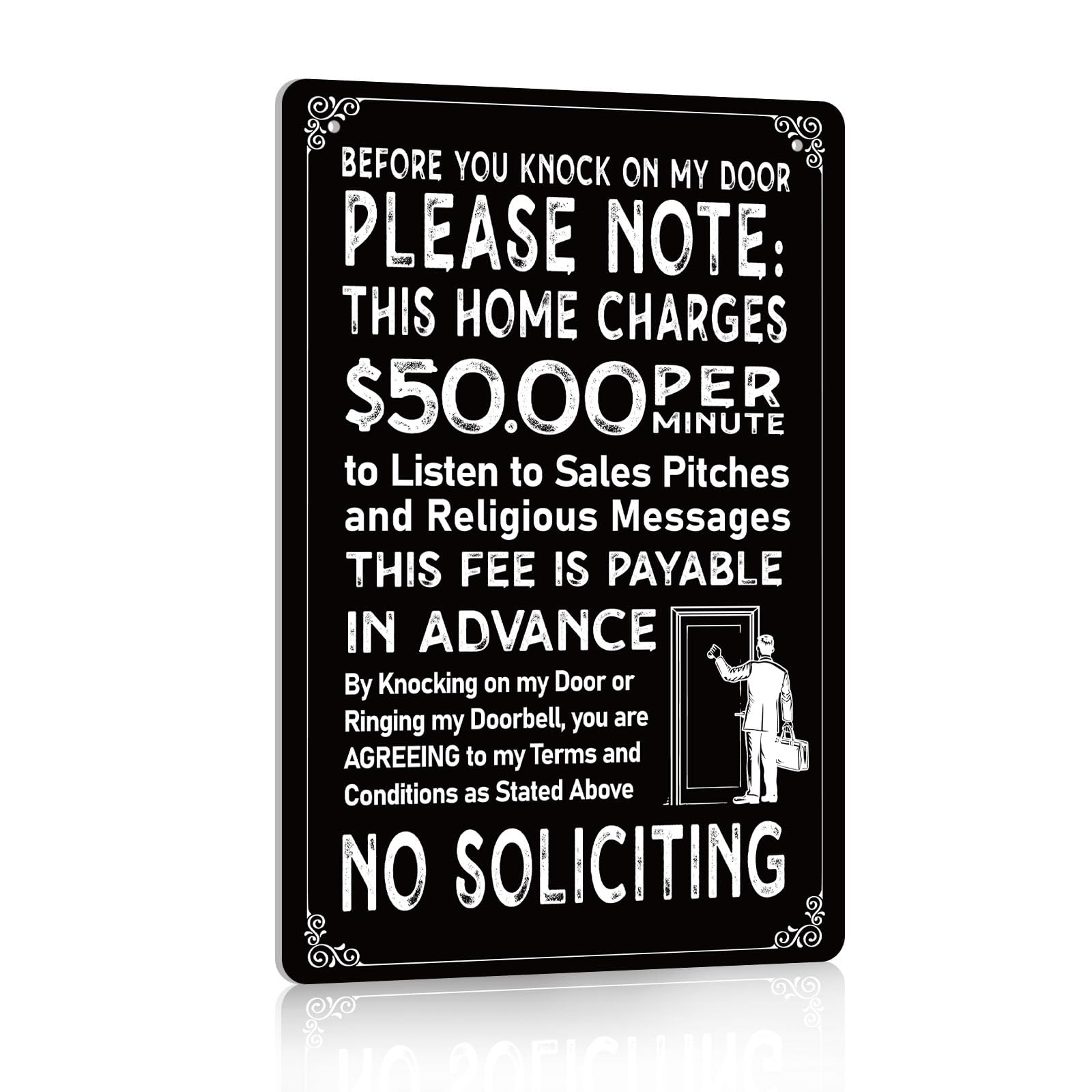 WaaHome No Soliciting Sign on front door with bold 8x12 design deters interruptions