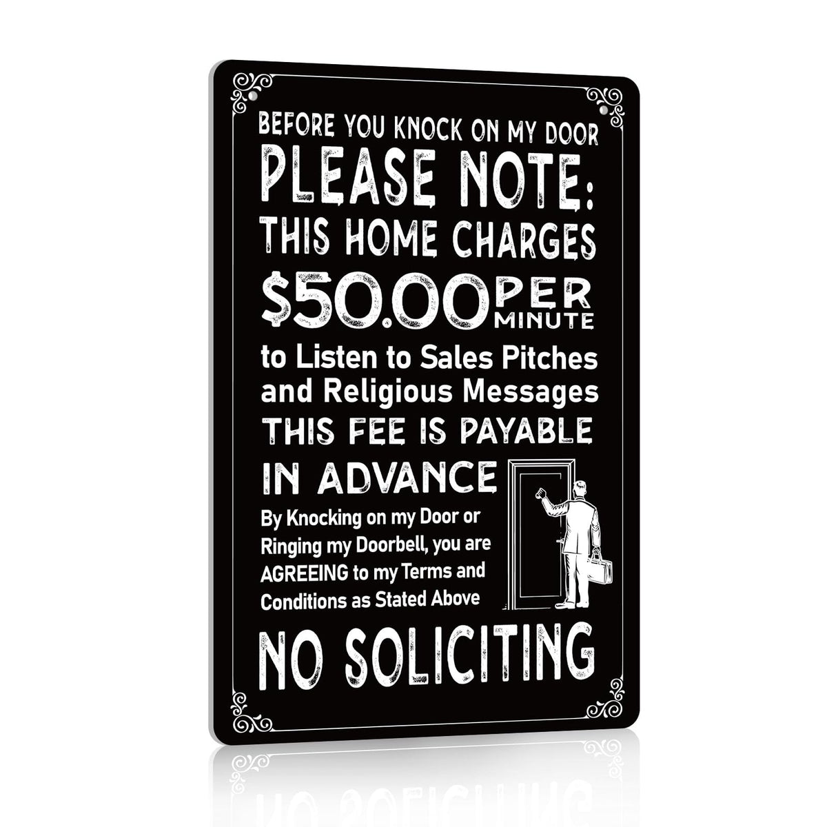 WaaHome No Soliciting Sign on front door with bold 8x12 design deters interruptions