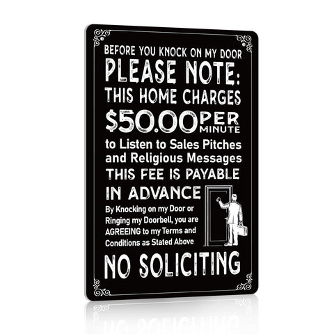 WaaHome No Soliciting Sign on front door with bold 8x12 design deters interruptions