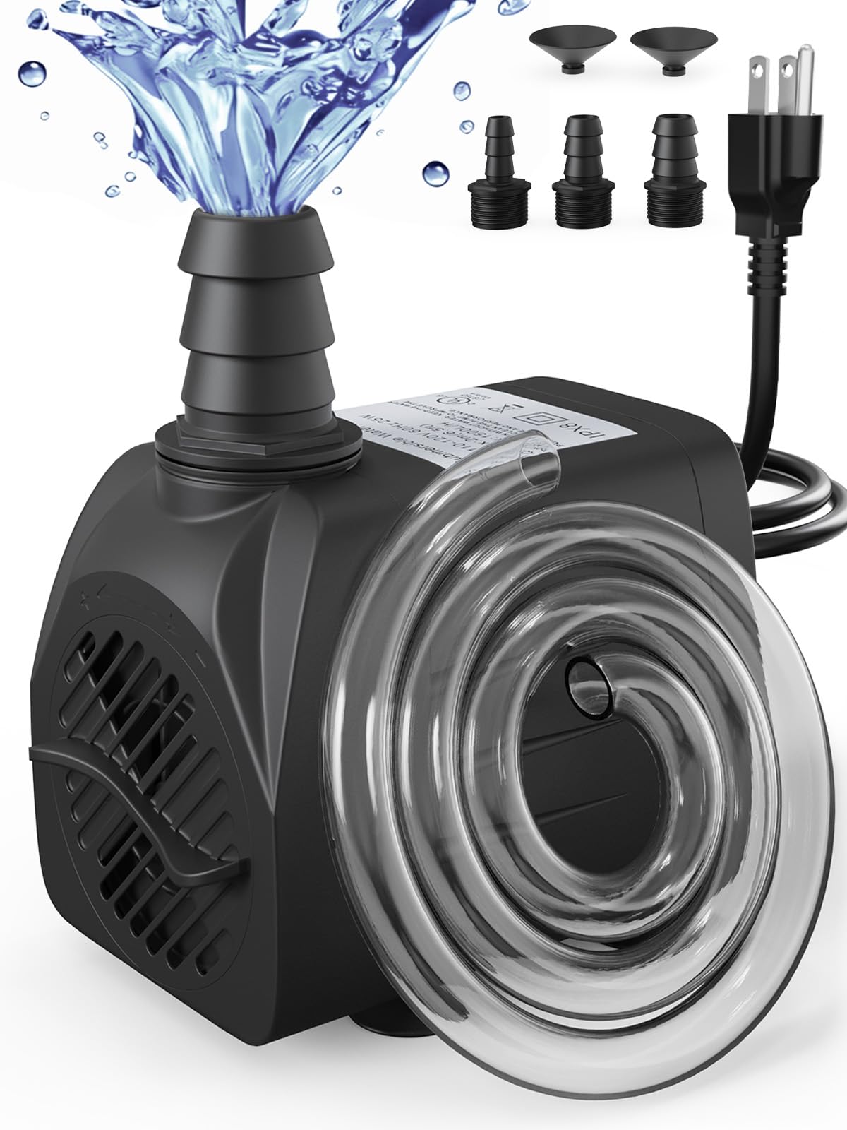 Waatoos 400GPH submersible pump front view for steady water circulation