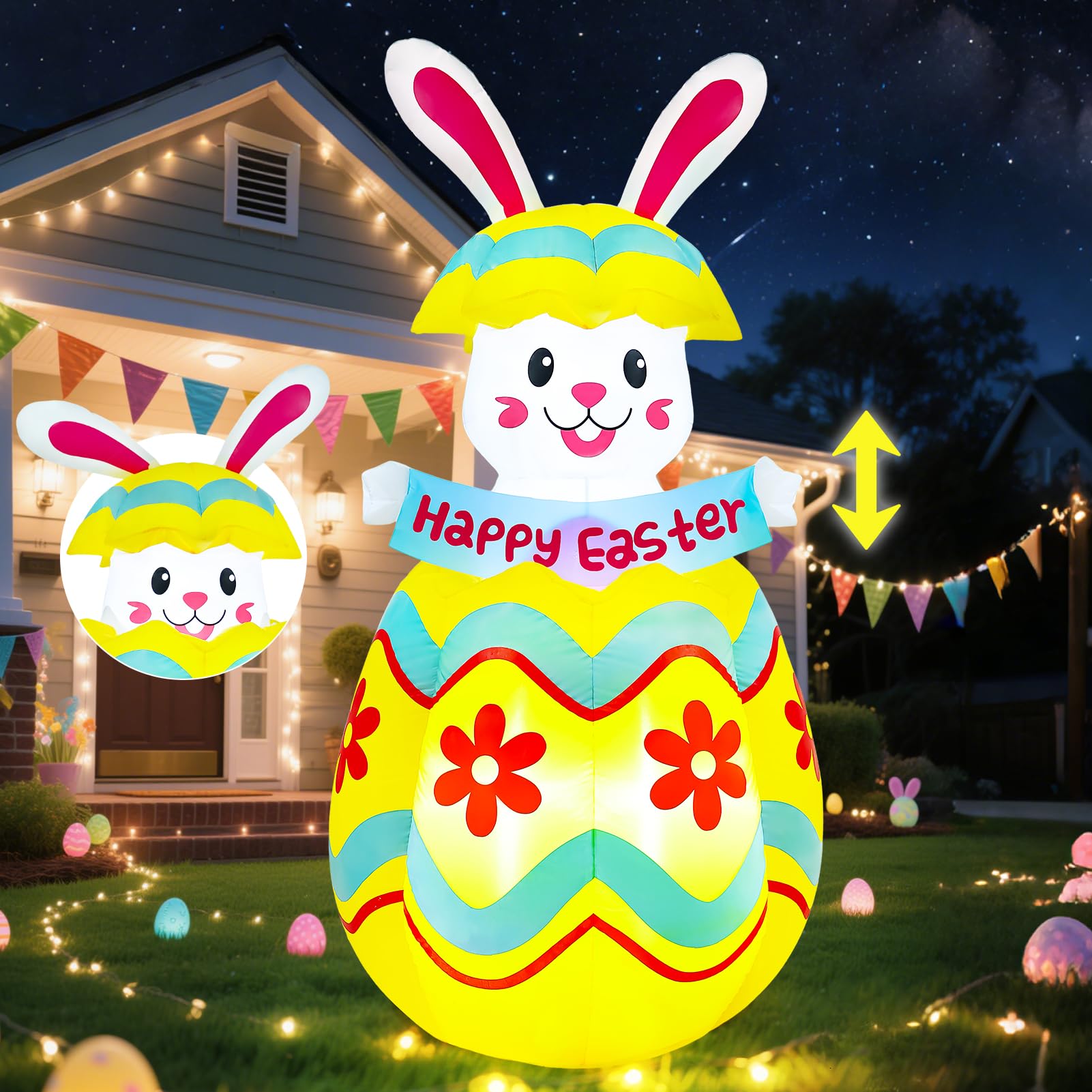 Wabolay 6ft Easter bunny inflatable outdoors adds festive curb appeal.
