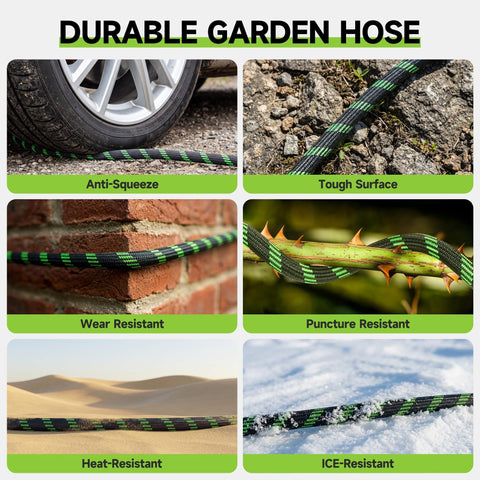 Wabolay Garden Hose 100ft with 3/4-inch brass fittings ensures secure connections.