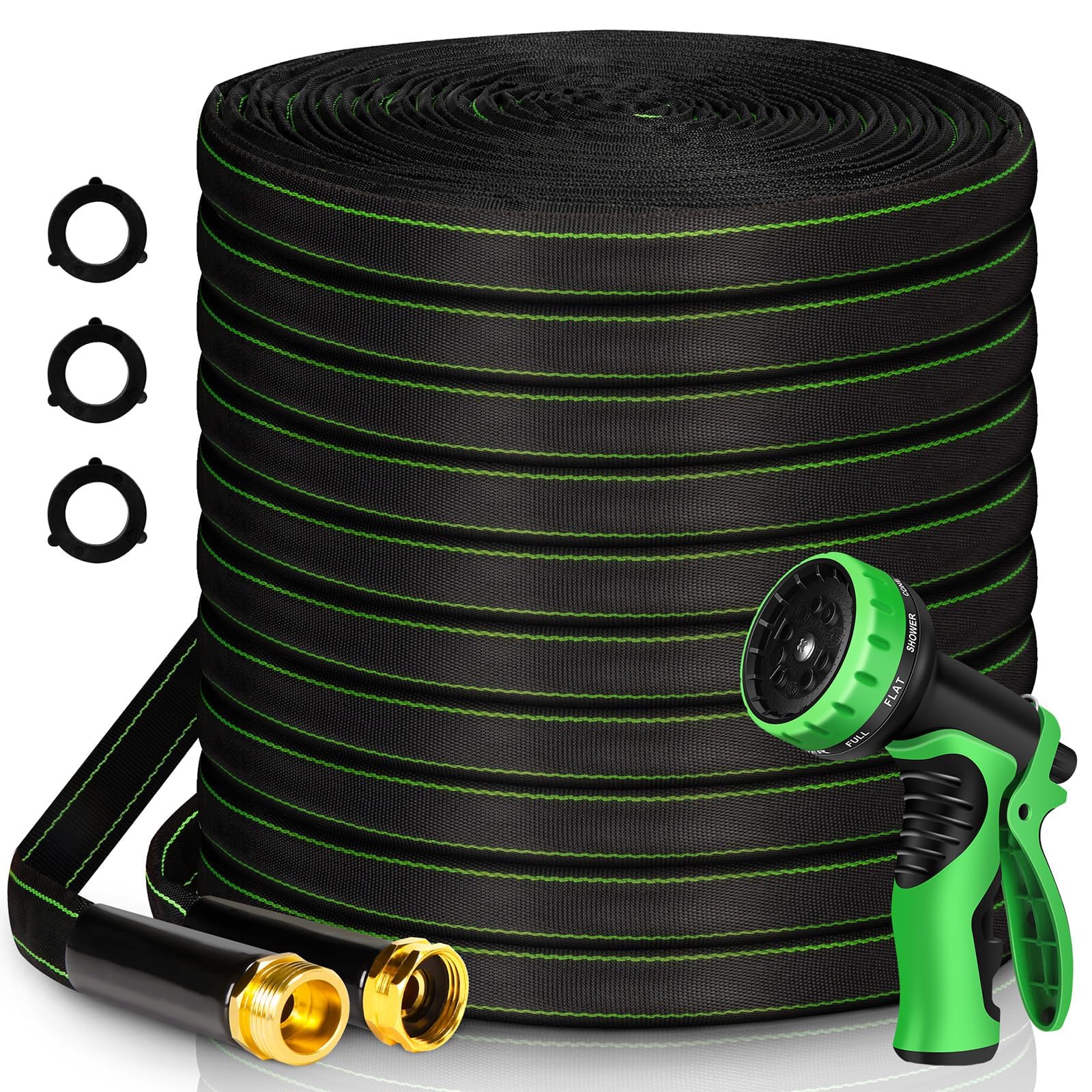 Wabolay garden hose 100ft flat-storage for easy roll-up and tidy outdoor spaces.