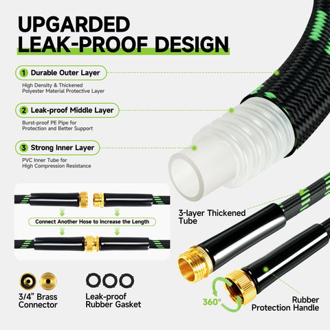 Wabolay garden hose 3-layer leakproof resists punctures during cleaning.