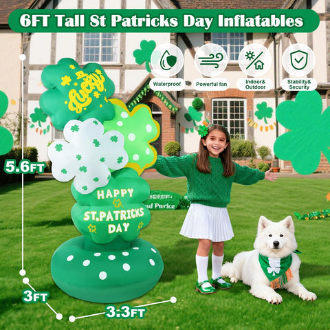 Wabolay green shamrock inflatable base adds festive charm to outdoor decor.
