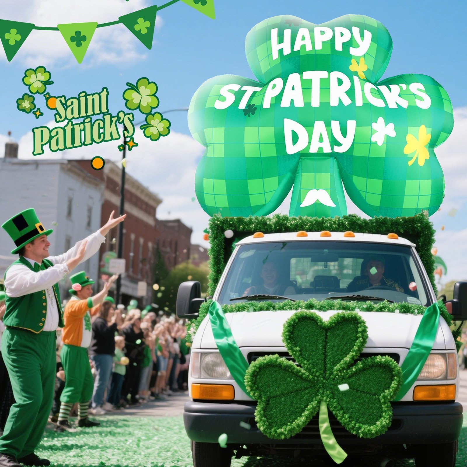 Wabolay 5ft shamrock float glows with four bright LEDs for night parades.