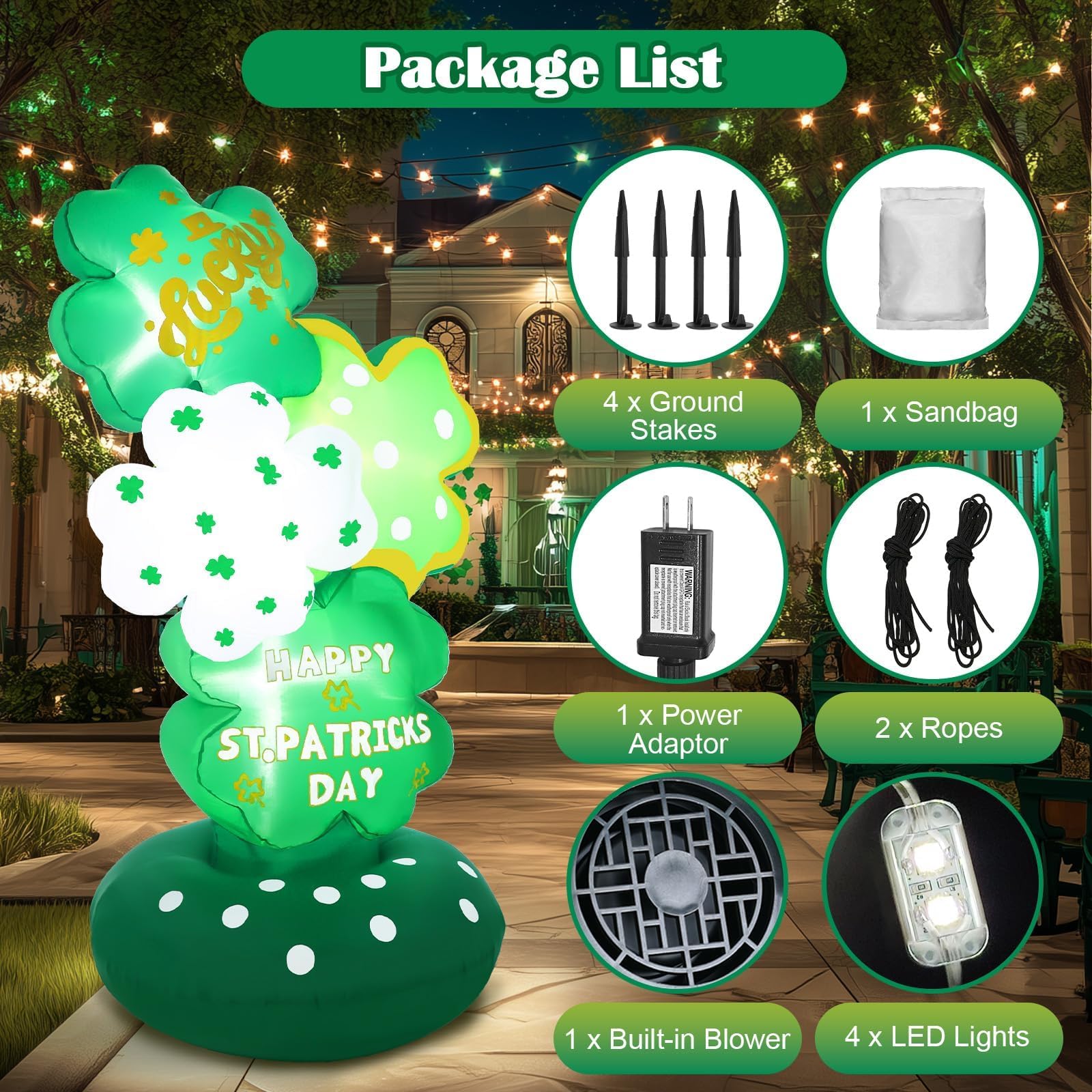 Wabolay inflatable with 4 LED lights glows beautifully for nighttime yard visibility.