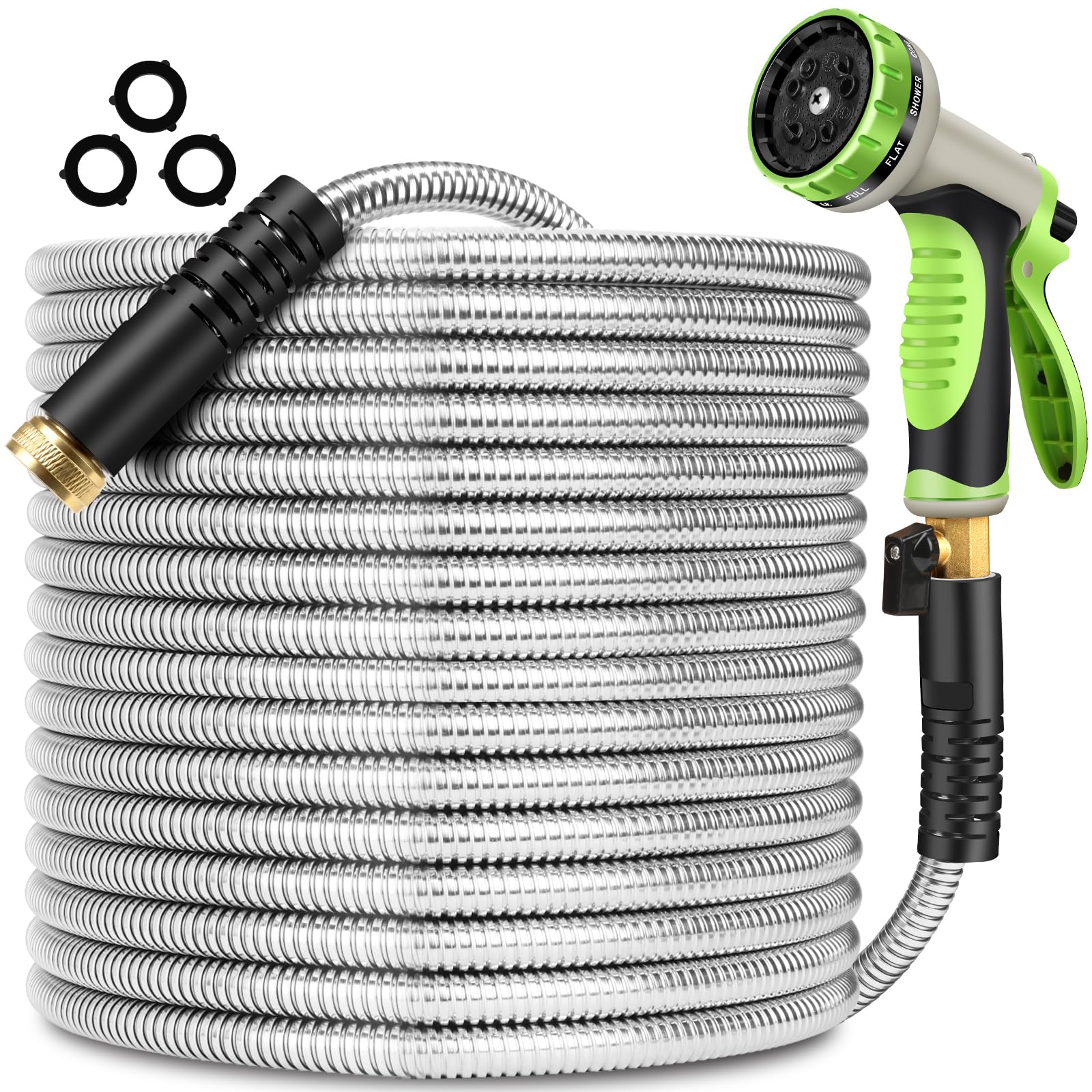 Wabolay metal garden hose 100ft coiled for easy storage and quick access