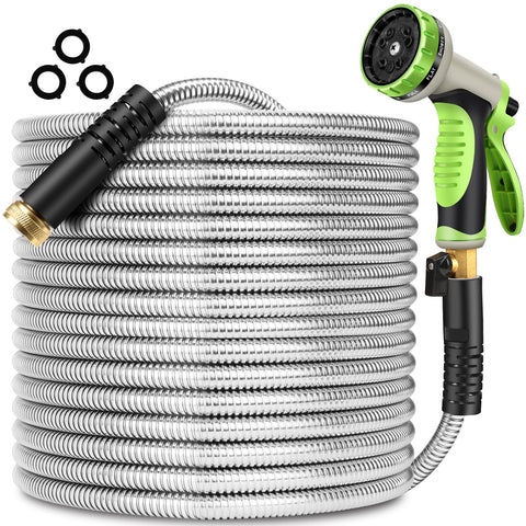 Wabolay metal garden hose 100ft coiled for easy storage and quick access