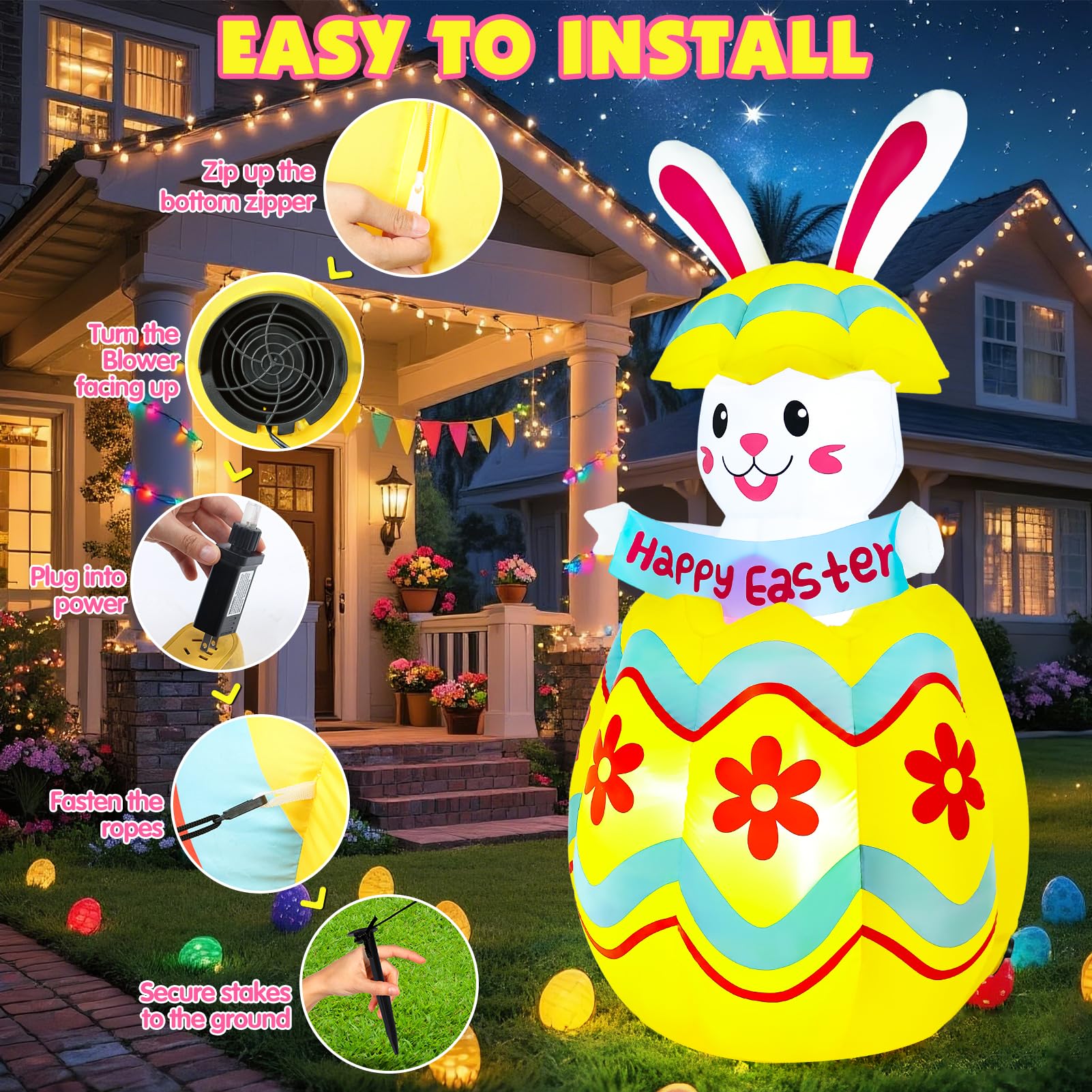 Wabolay yard decoration glows at night with four LED lights.