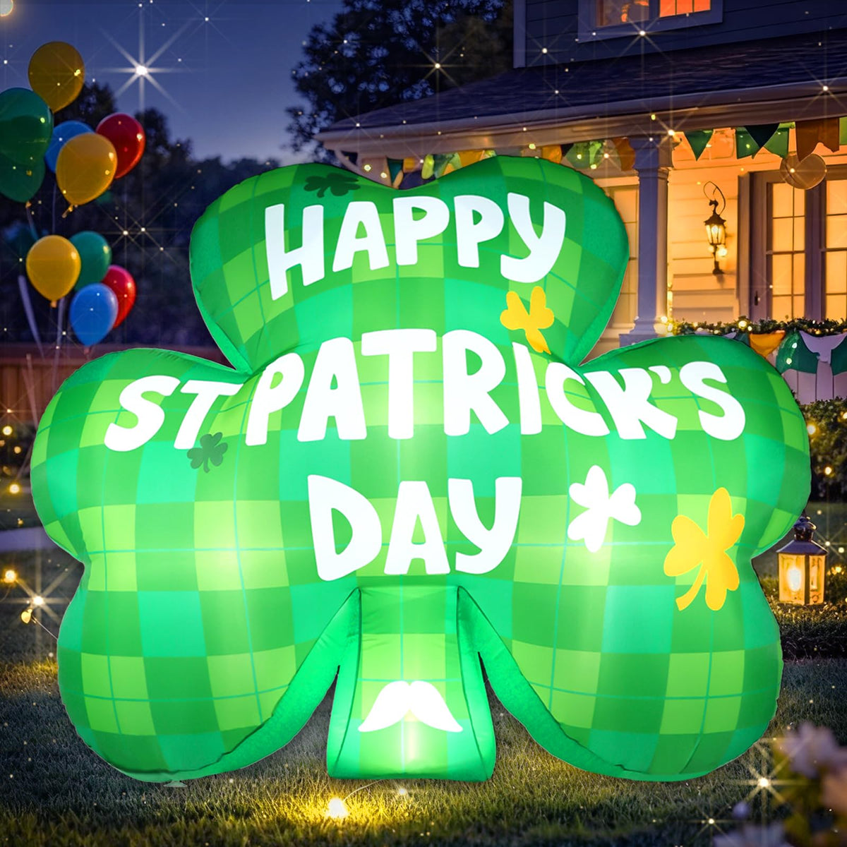 Wabolay St Patrick's Day inflatable on car roof with LEDs for bright festival visibility.