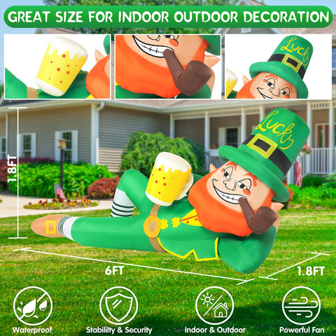 Built-in white LED lights illuminate the leprechaun for evening yard scenes.