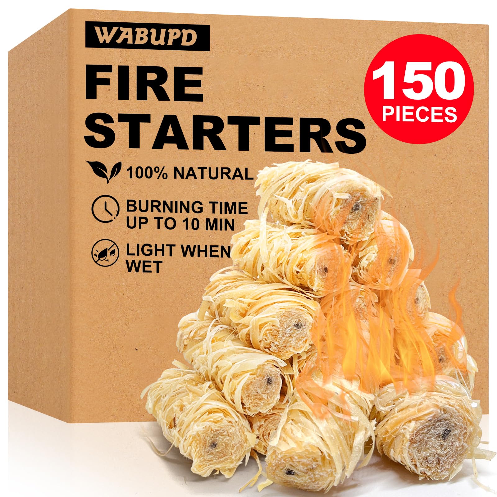 WABUPD fire starter packaging highlights eco-friendly materials for quick, clean ignition.