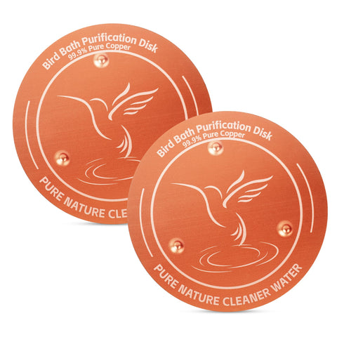 Wacipek copper disc pair for bird baths enhances water freshness.