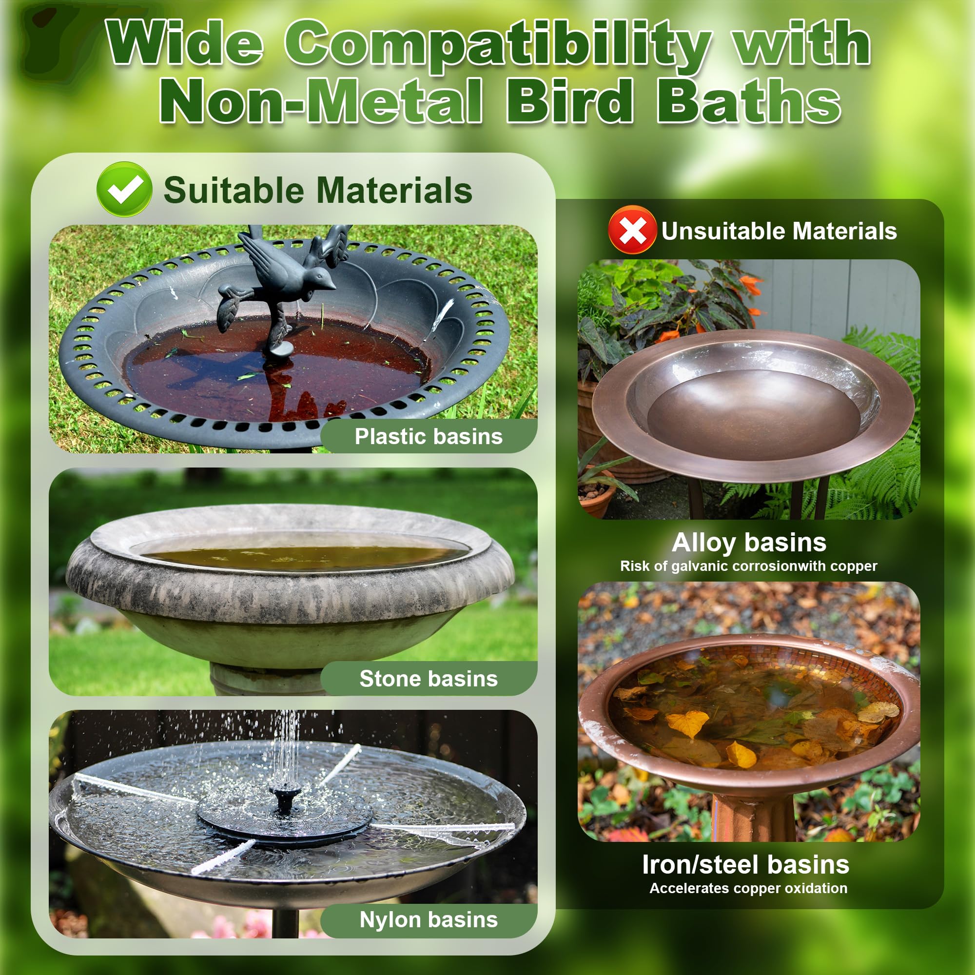 Wacipek copper disc installed in a bird bath for easy use.