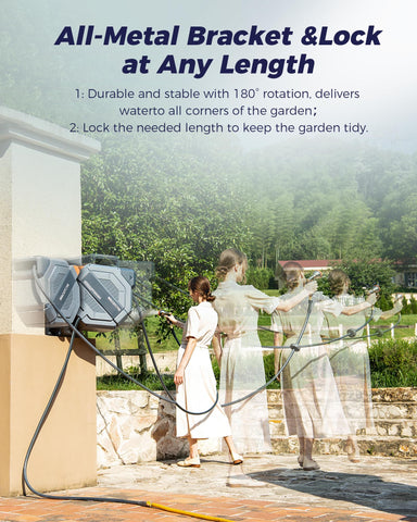 WACOTOYA 180-degree swivel enables easy reach around shrubs and corners.