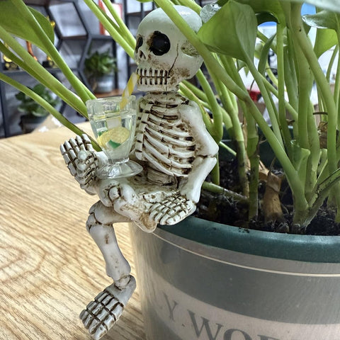 Close-up of WACSLDN skeleton highlighting a durable resin finish for outdoors.