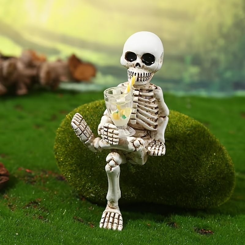 WACSLDN Halloween skeleton with yellow cup, perfect for balconies and porches.