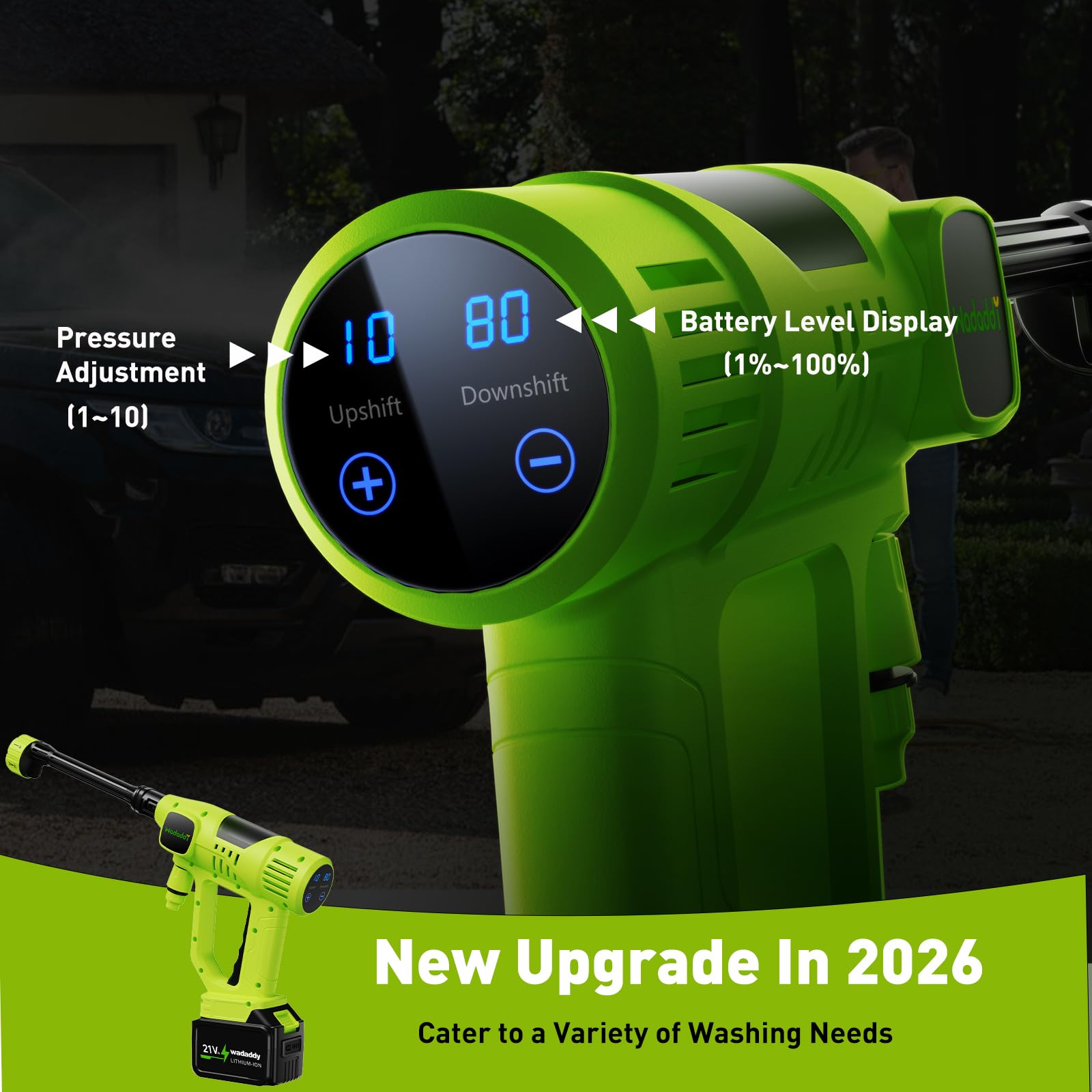 Wadaddy battery indicator display highlights remaining power for planning sessions.