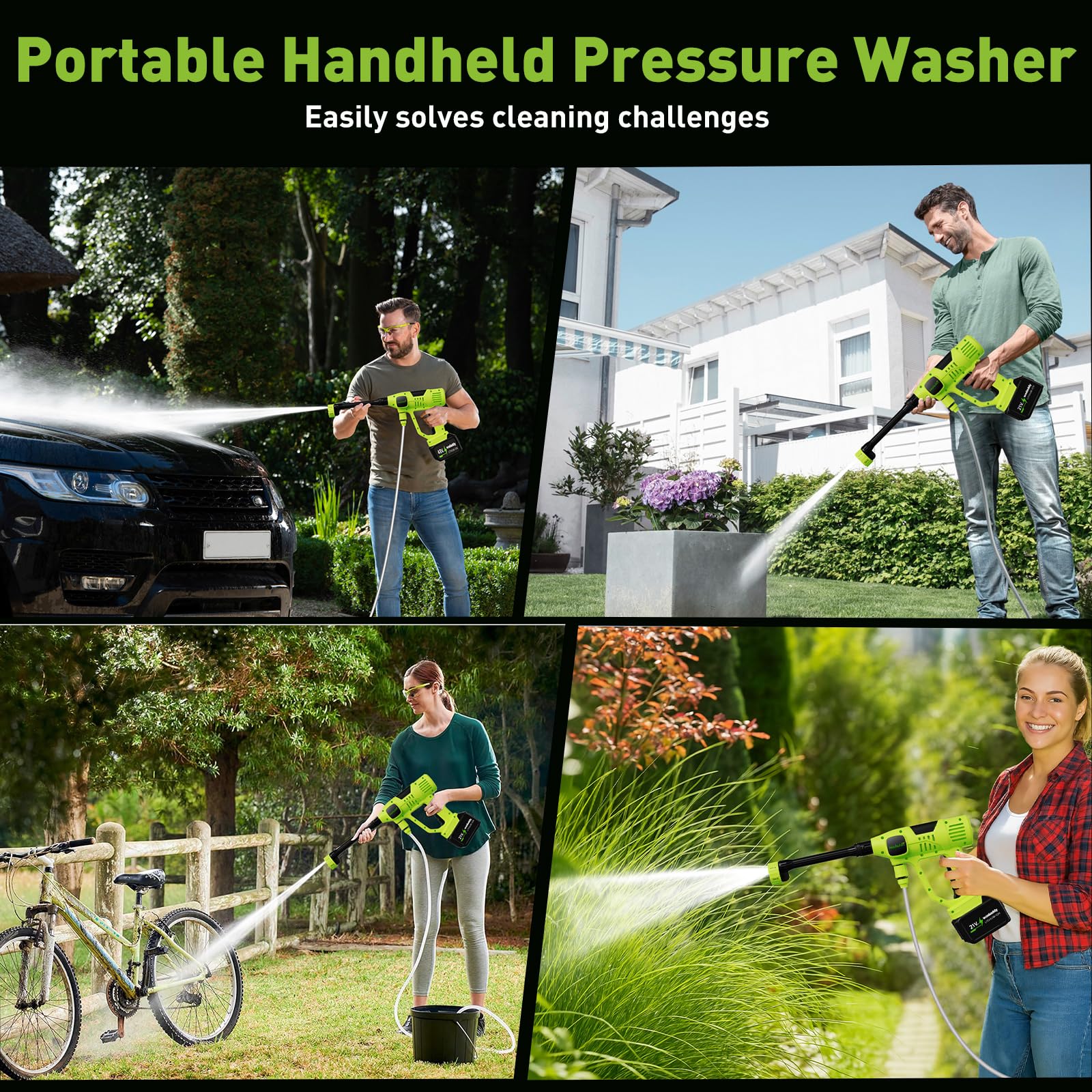 Wadaddy self-priming water source use showing flexible pickup for cleaning anywhere.