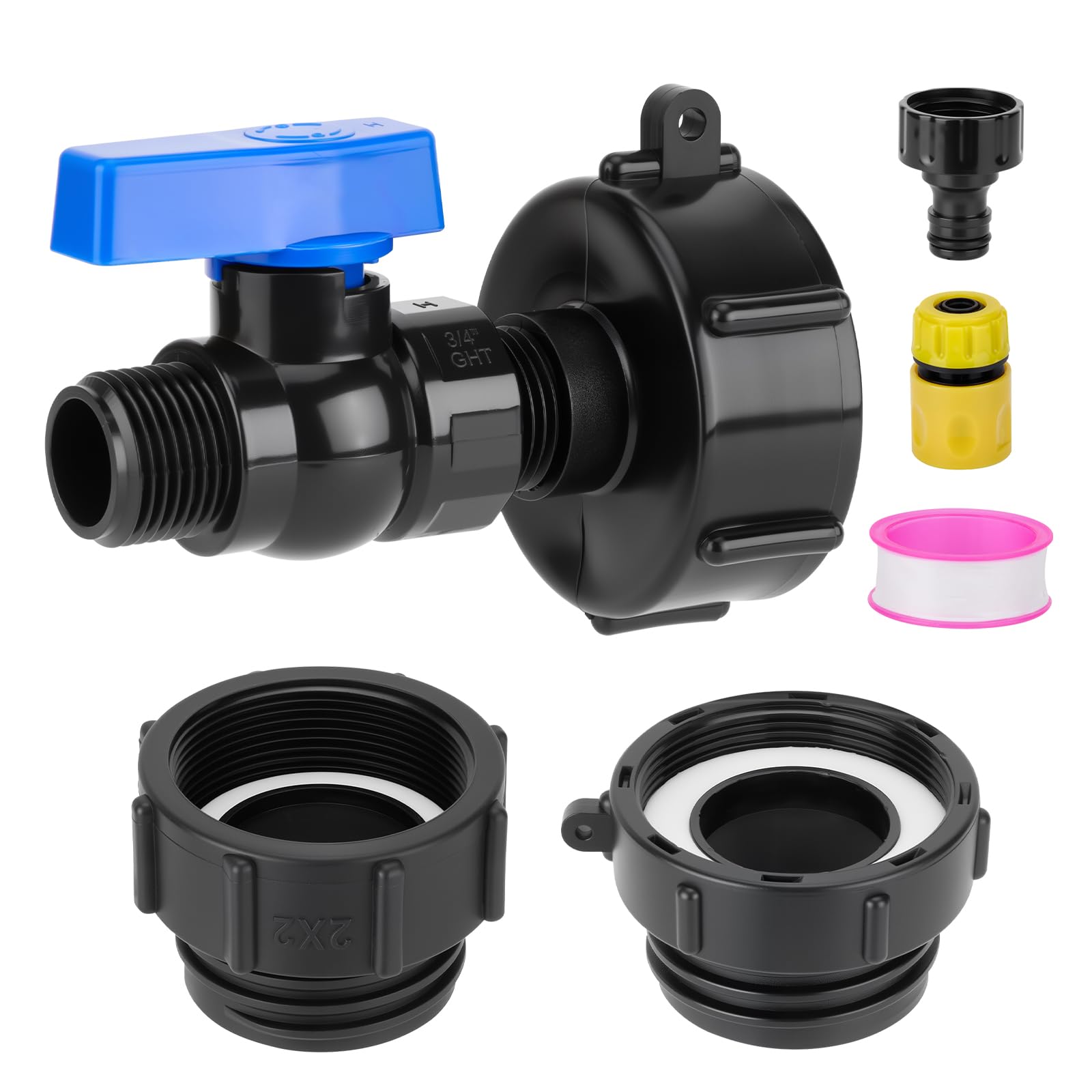WADEO 3-in-1 IBC tote adapter assembly showing versatile connectivity for irrigation