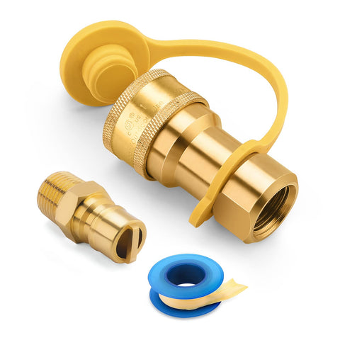 WADEO half-inch quick-connect fittings closeup highlighting tool-free hookup