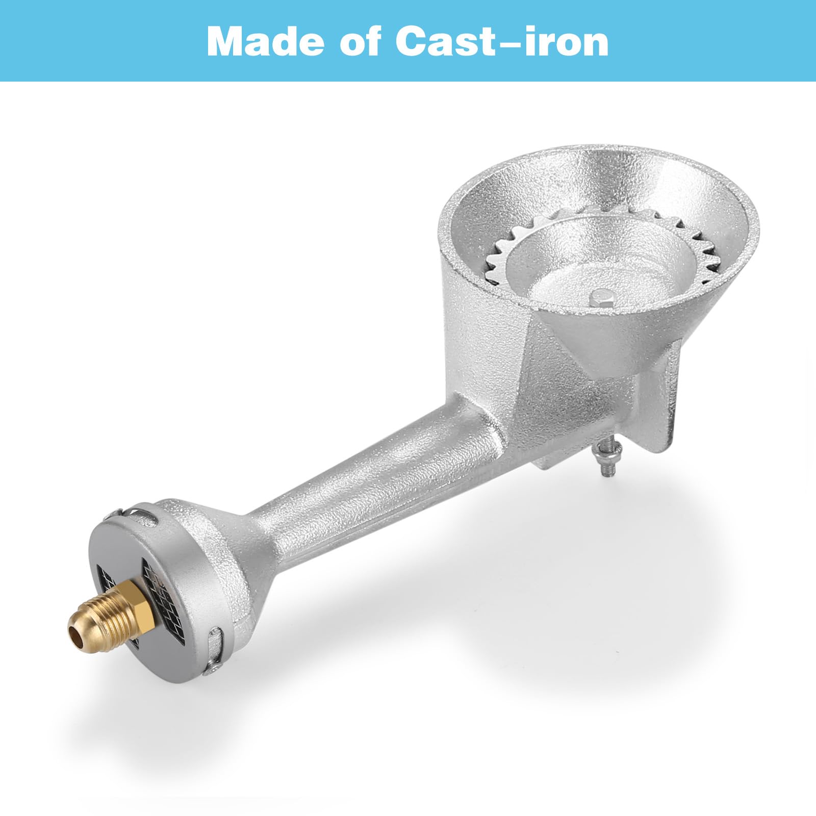 WADEO burner head side view shows rugged cast iron durability