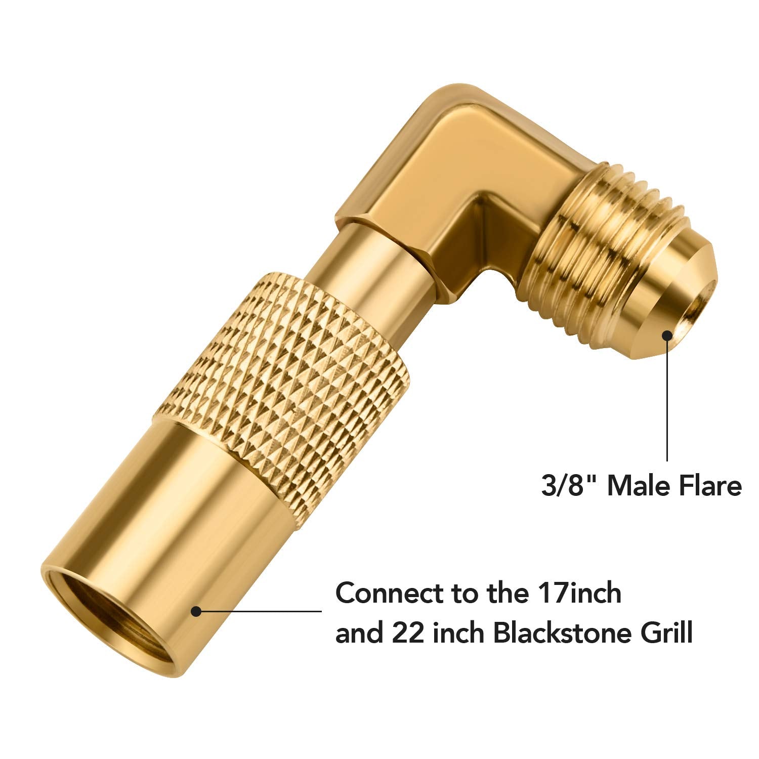 WADEO elbow adapter connected to Blackstone 17-inch grill for low-pressure use