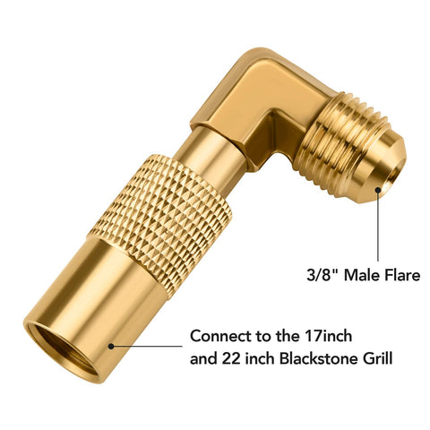 WADEO elbow adapter connected to Blackstone 17-inch grill for low-pressure use