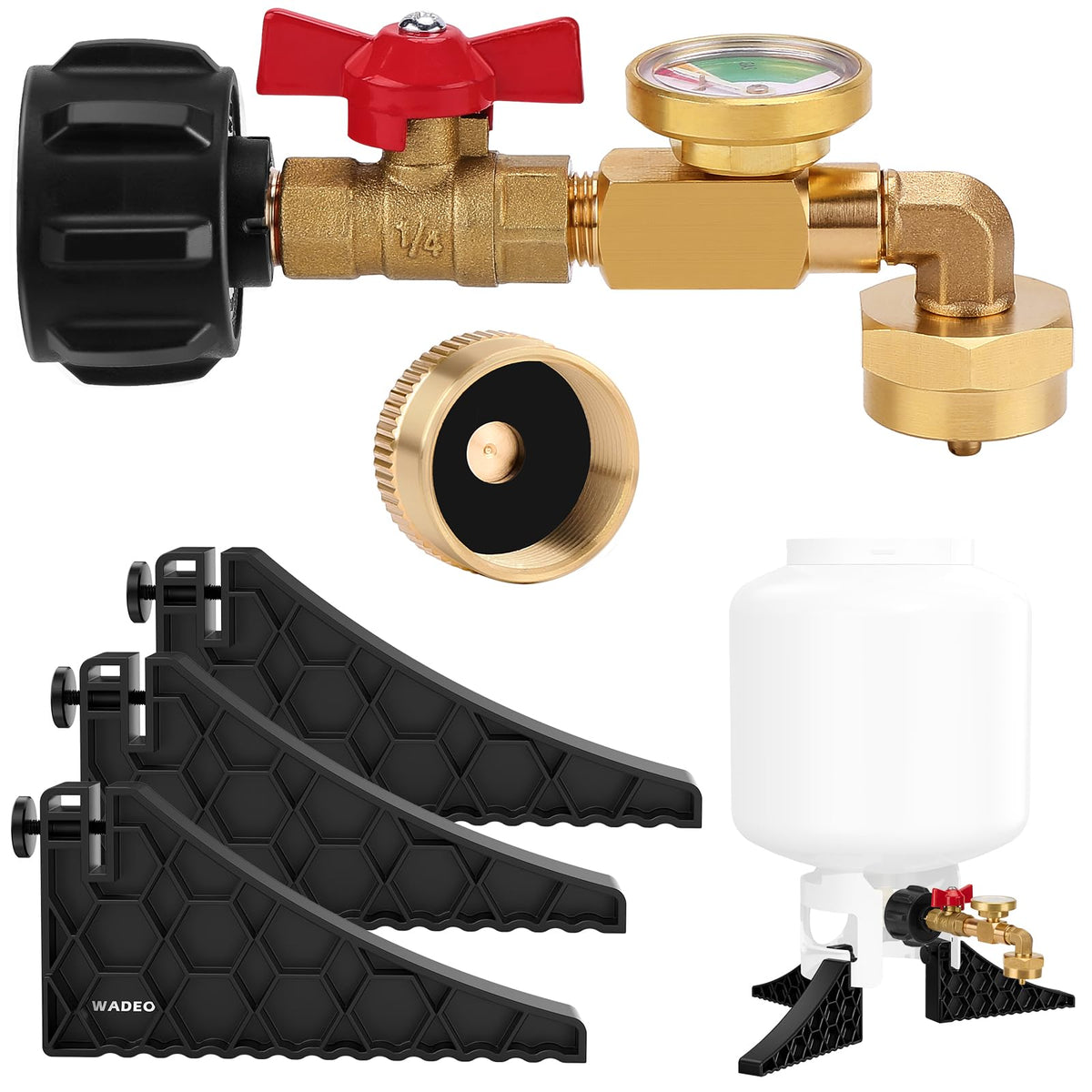 WADEO propane refill adapter kit – top view for easy outdoor refills