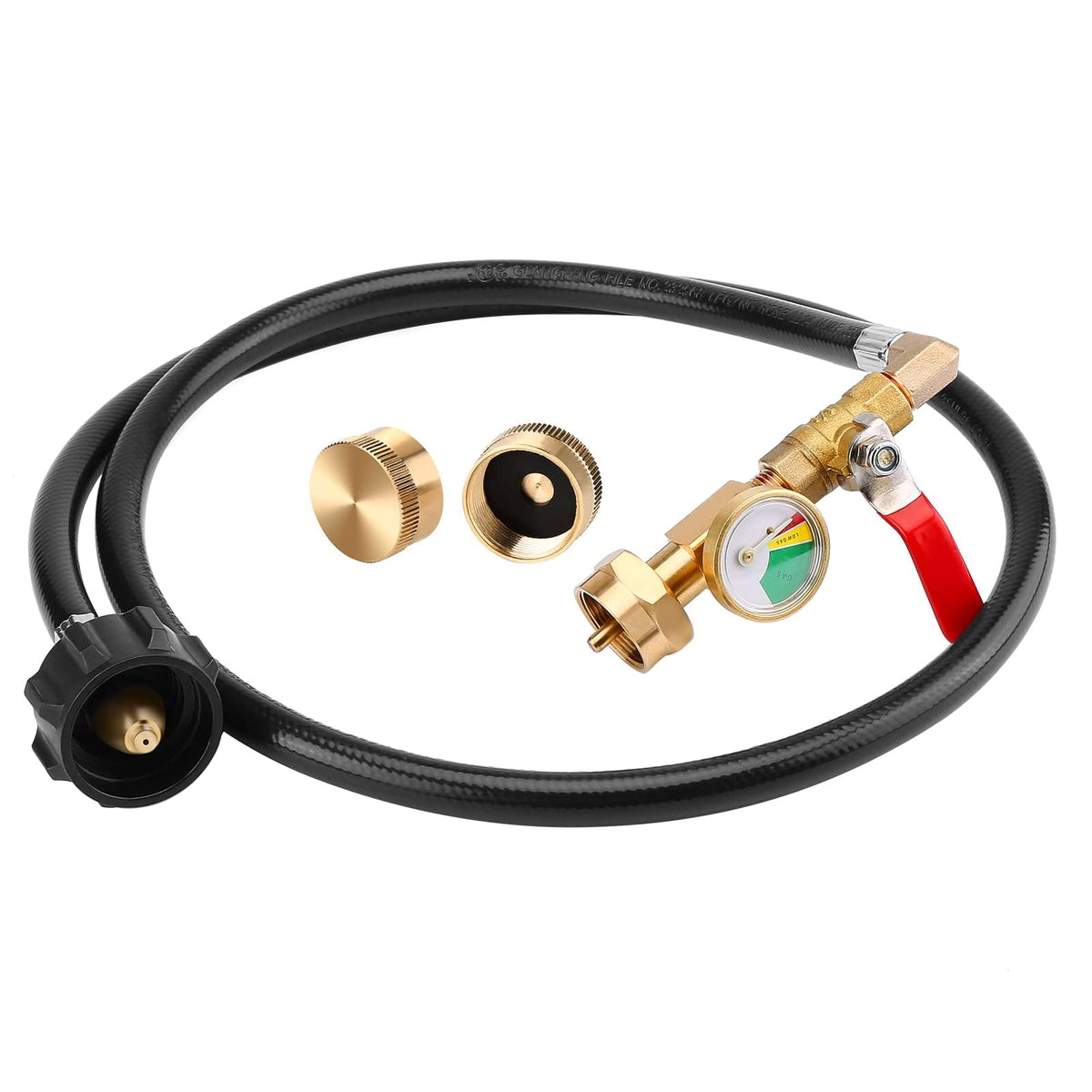 WADEO propane refill hose 4ft with gauge for easy on-site refilling.