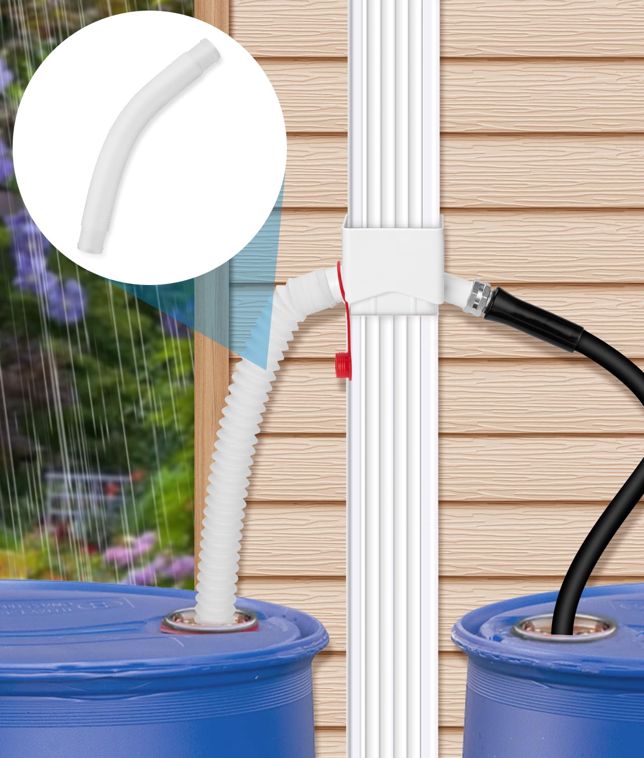 WADEO UV and heat resistant rain barrel hose outdoors