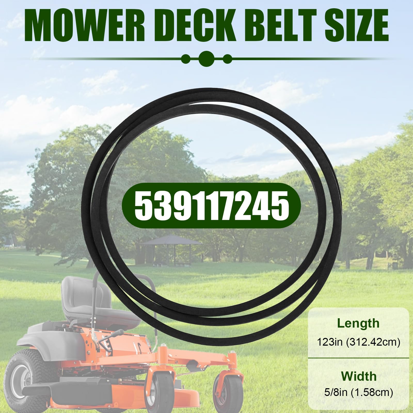 Wadoy deck belt compatibility chart showing Husqvarna and John Deere models