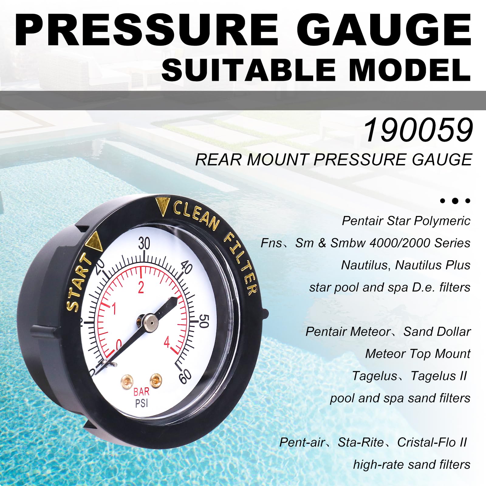 Wadoy rear-mount gauge replacement for select Pentair Triton filters.
