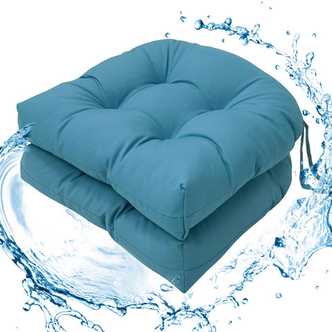 Wadser blue tufted chair cushion with round corners offers comfortable outdoor seating