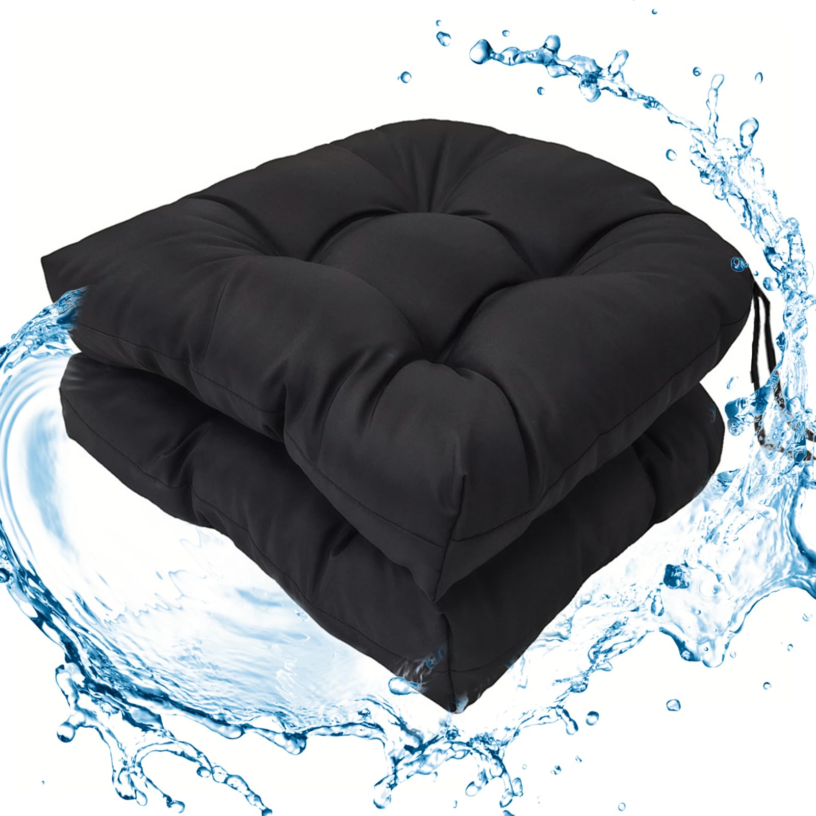 Wadser outdoor tufted round-corner cushion on wicker chair, non-slip and weather-ready