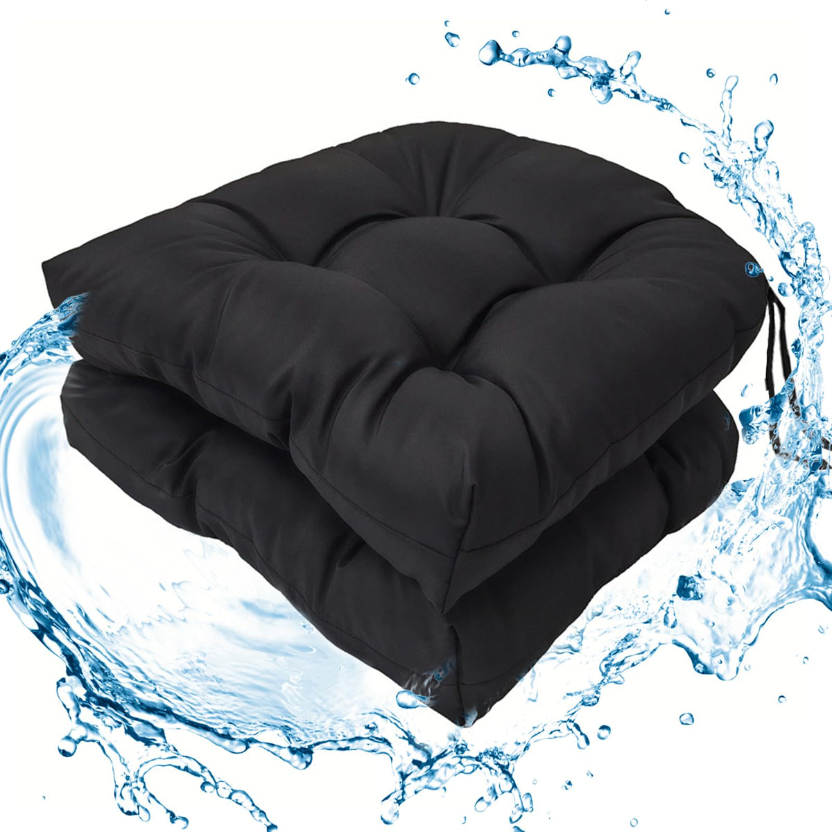 Wadser outdoor tufted round-corner cushion on wicker chair, non-slip and weather-ready