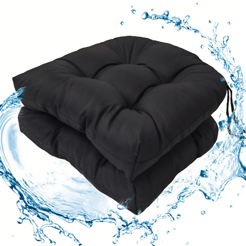 Wadser outdoor tufted round-corner cushion on wicker chair, non-slip and weather-ready