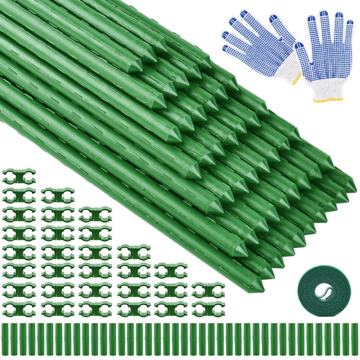 WAENLIR 16-inch stakes kit showing sturdy tomato plant support in a sunny garden