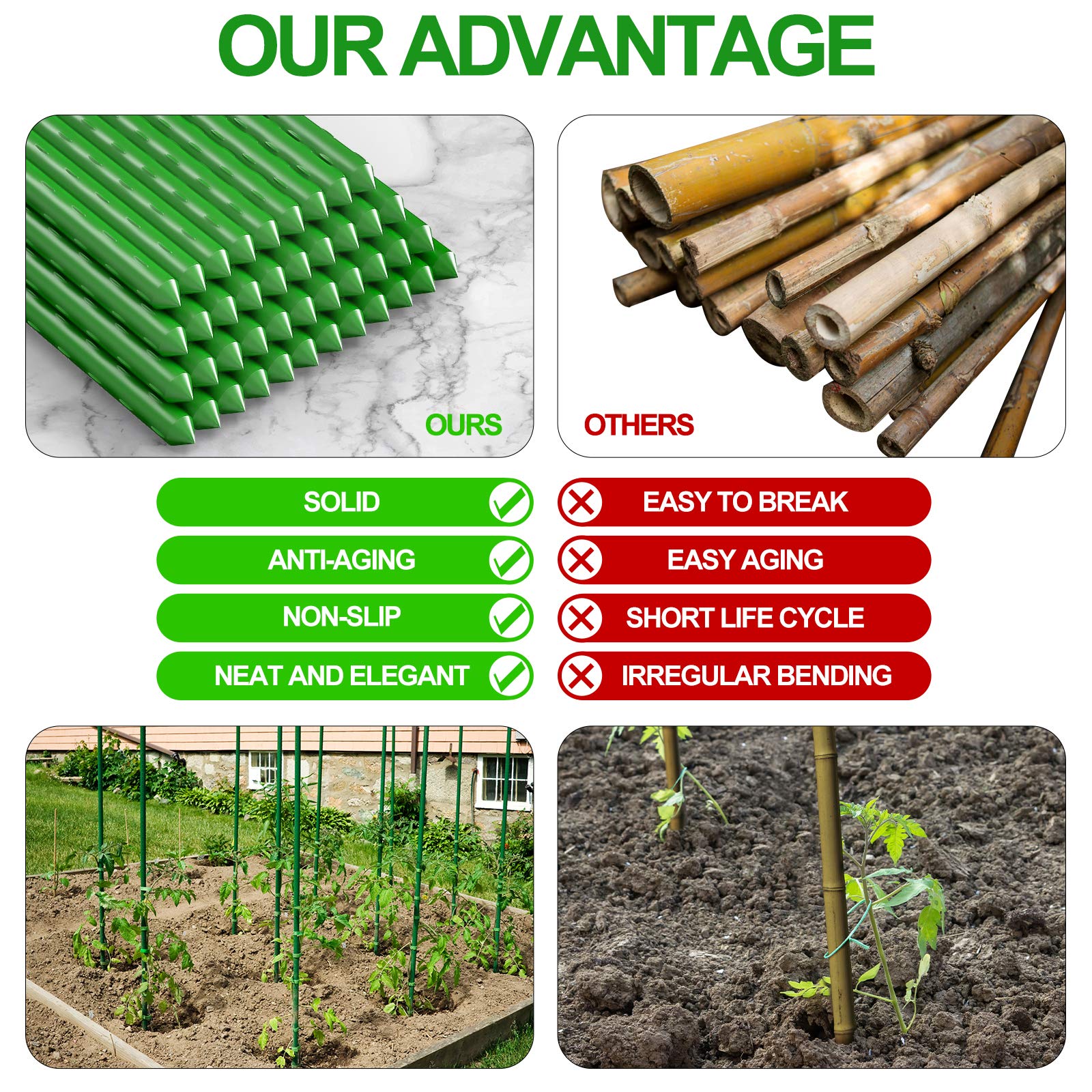 WAENLIR pack of 30 sturdy plant stakes for versatile garden use.