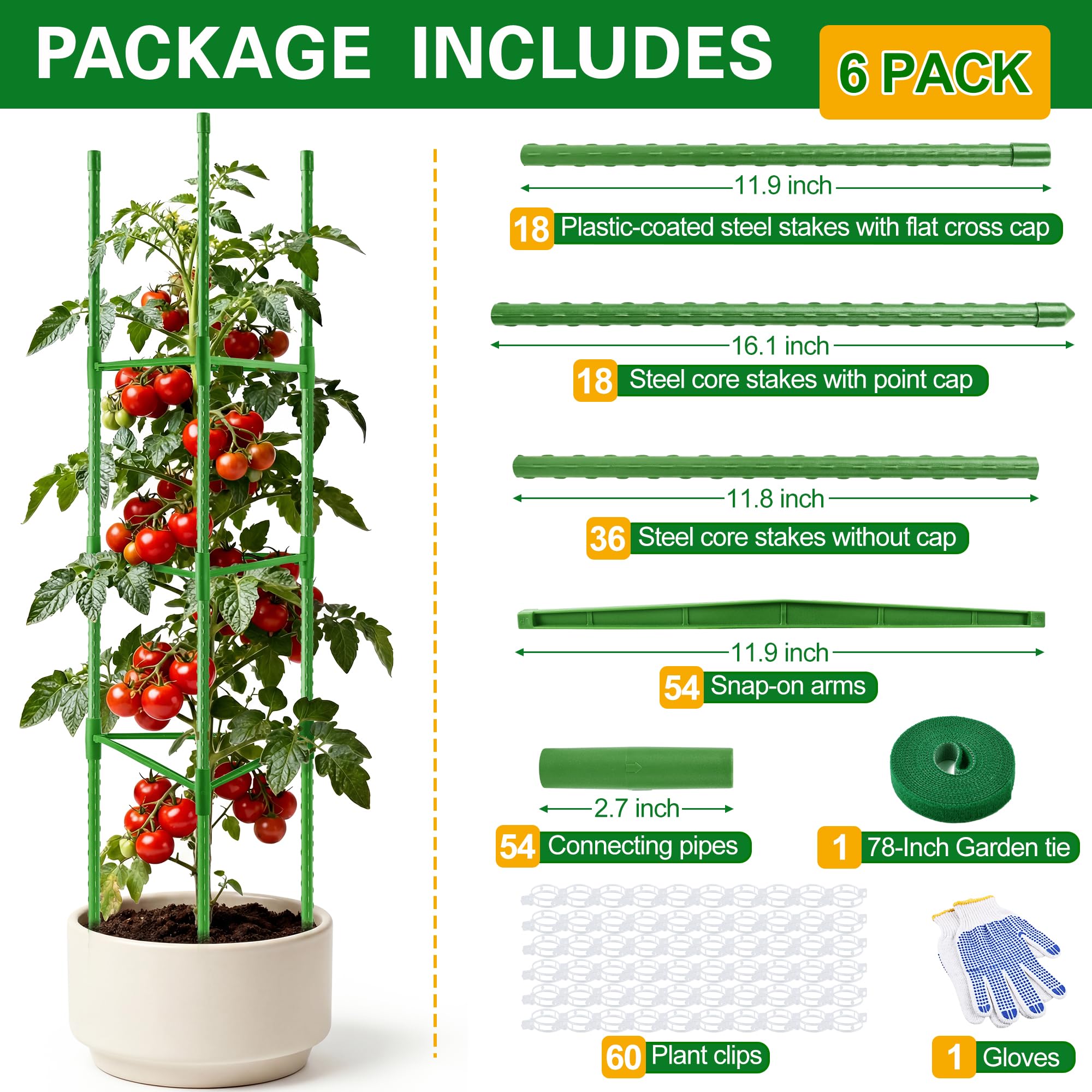 WAENLIR tomato cage features 54 snap on arms for flexible, strong support.