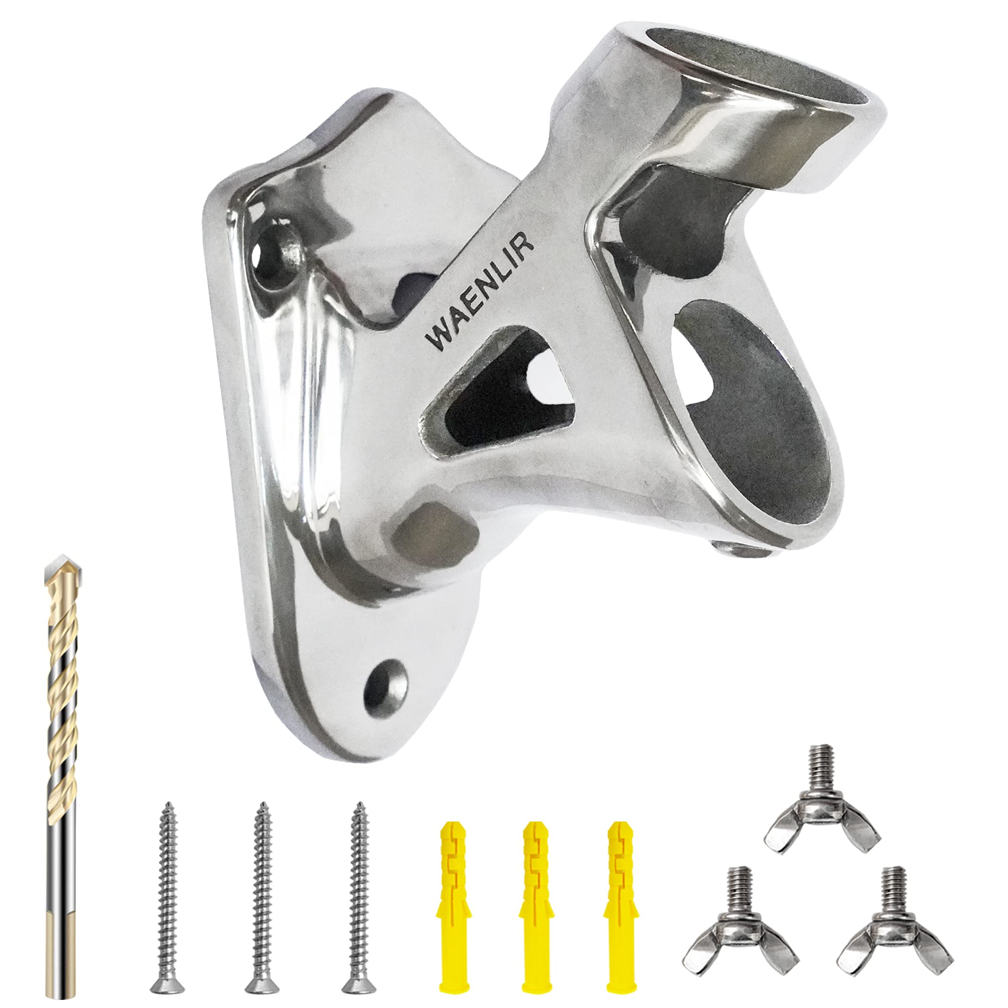 WAENLIR two-position flag pole holder with adjustable mounts for versatile outdoor display.