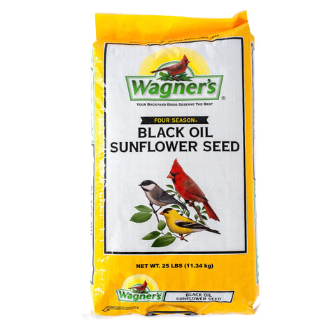 Wagner's black oil sunflower seed, 25 lb bag, attracts diverse backyard birds.