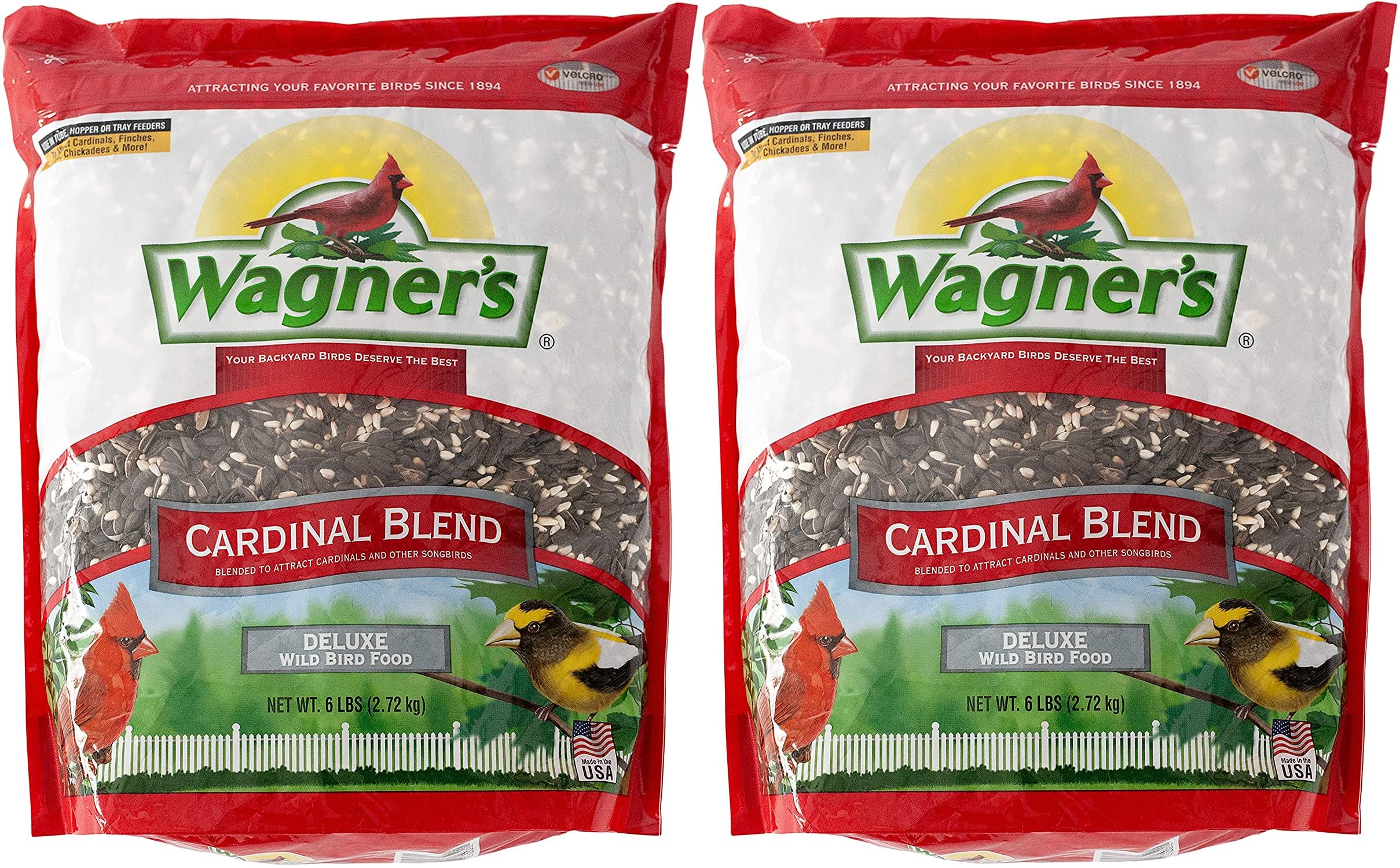 Wagner's Cardinal Blend seed mixture attracts cardinals and songbirds.