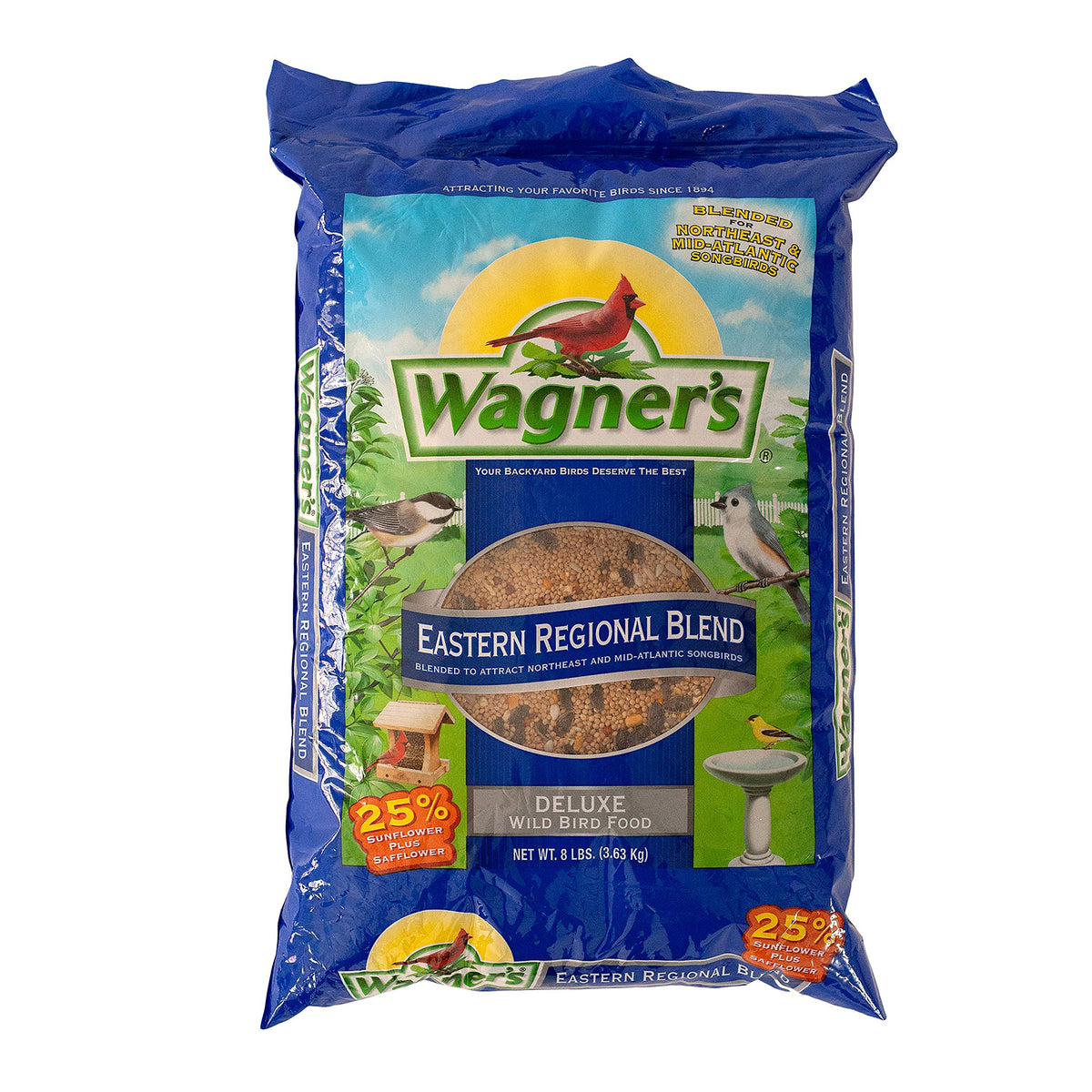 Wagner's Eastern Regional Blend 8-lb bag attracts diverse eastern songbirds at backyard feeders.