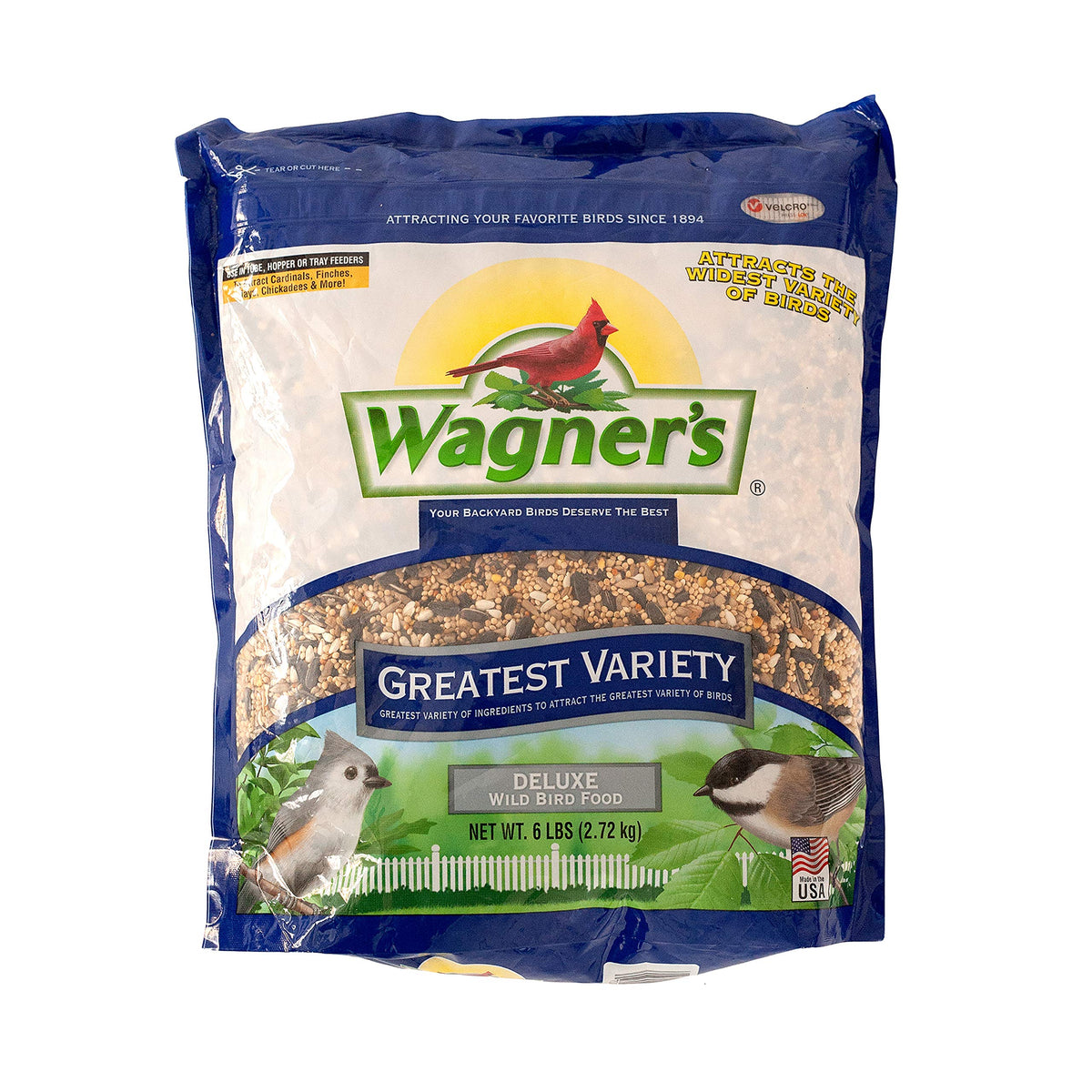 Wagner's Greatest Variety Blend seed-mix bag attracts a wide variety of songbirds.